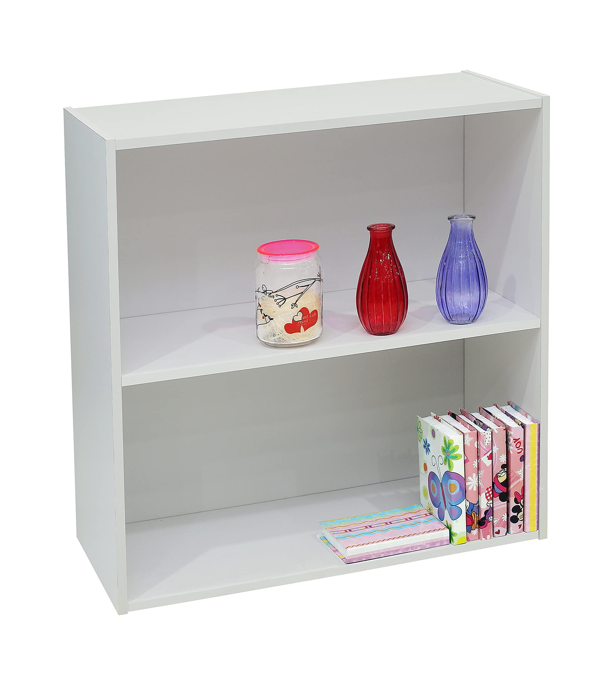 Kings Brand Furniture White Wood 2-Tier Bookcase – Storage Organizer with 2 Shelves for Kids, Teens & Adults