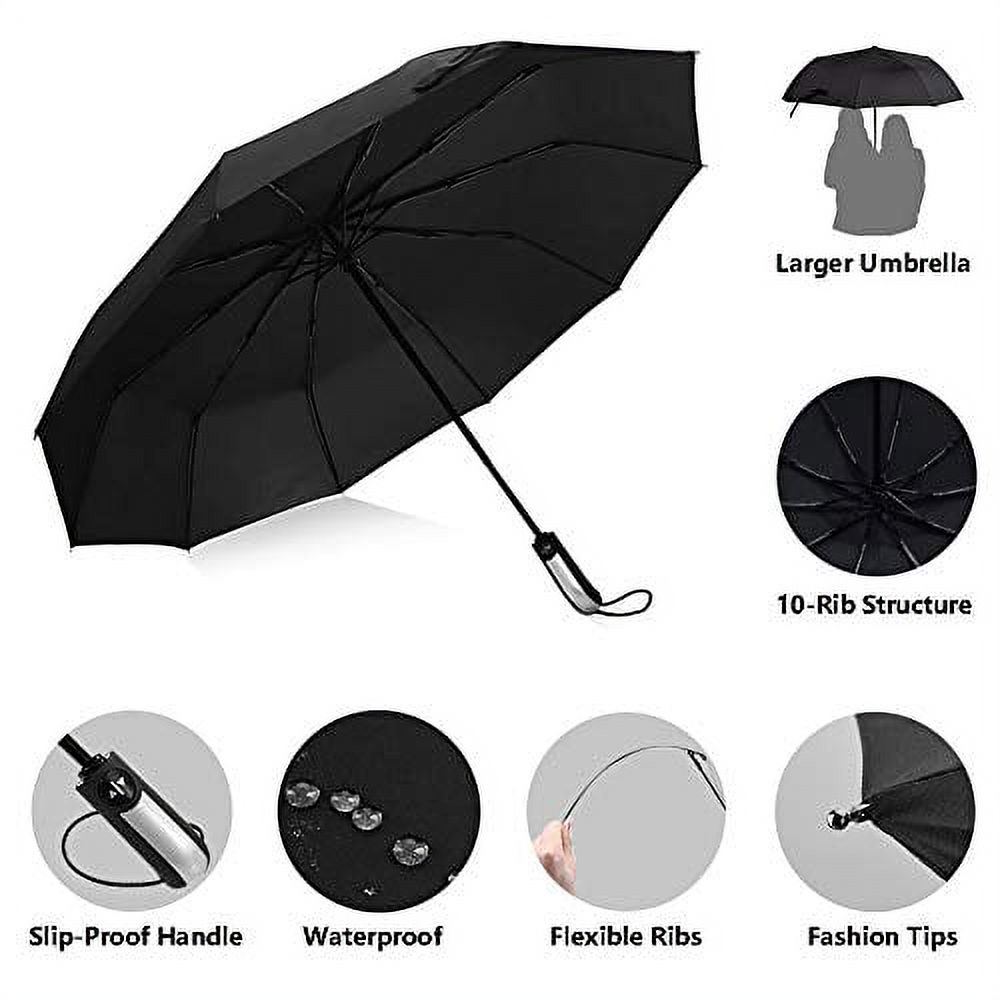 Vedouci Folding Umbrella 10 Ribs Compact Travel Umbrella with Teflon Coating, Automatic Umbrellas Anti UV Coating Folding Umbrellas,Black - image 4 of 5