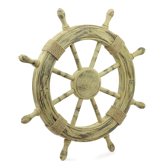 Nagina International Nautical Rusticn Brown Antique Ship Wheel | Beautiful Wall Decor Sculpture (30 Inches)
