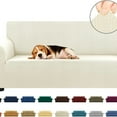 thumbnail image 2 of Stretch Sofa Cover Slipcover ，Couch Covers for 3 Cushion Couch Sofa pet Friendly (78"-94") Furniture Protector Sofa with Elastic Bottom, Jacquard Small Checked(Large,Beige), 2 of 6
