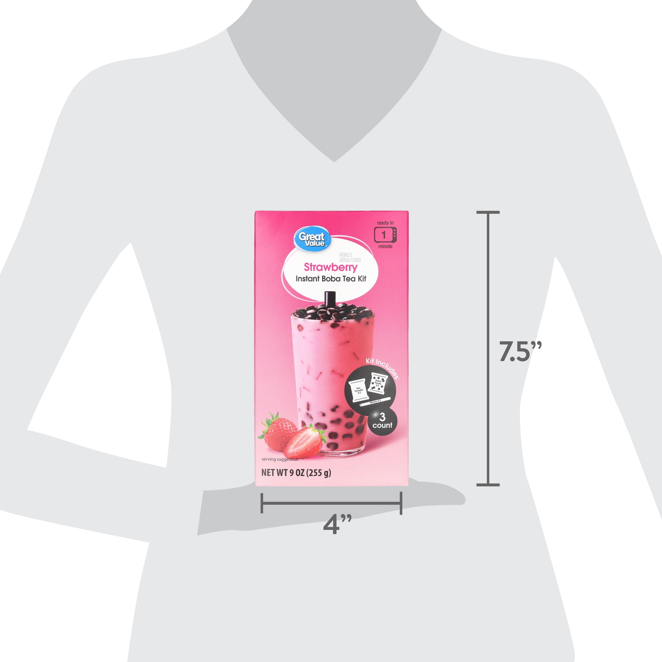 Great Value Instant Boba Tea Kit, Strawberry, 3 Count
