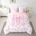 thumbnail image 2 of jejeloiu Ribbon Bow Tie 7 Pieces Bedding Comforter Set,Pink Letter M Full Bedding Set For Bowknot Girls Reversible, 2 of 8
