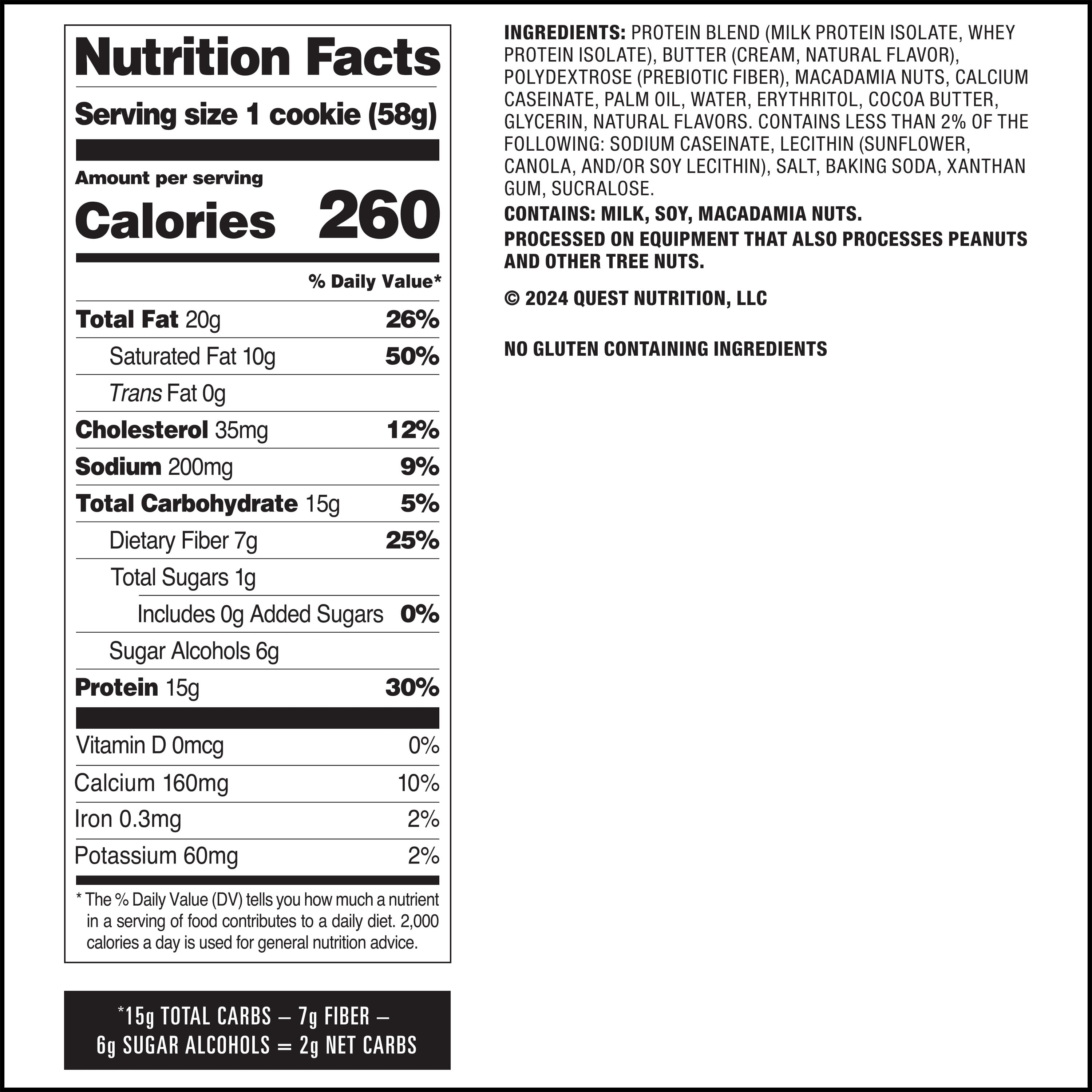 Quest Nutrition, 15g Protein Soft Cookie, White Chocolate Macadamia Flavor, High Protein, Low Carb, 4 Count