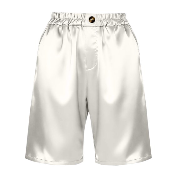 Costeam Womens Knee Length Shorts Solid Color Satin Loose Straight Leg with Side Pockets Elastic Waist Lightweight Smooth Soft Casual Bermuda Shorts Summer Lounge Bottoms