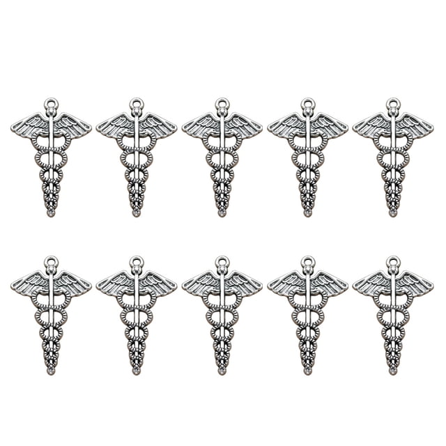 EeaseMX 10 piezas de aleación retro con forma de caduceo, colgantes, dijes, accesorio para hacer joyas de bricolaje, para collar, pulsera (plata antigua)
