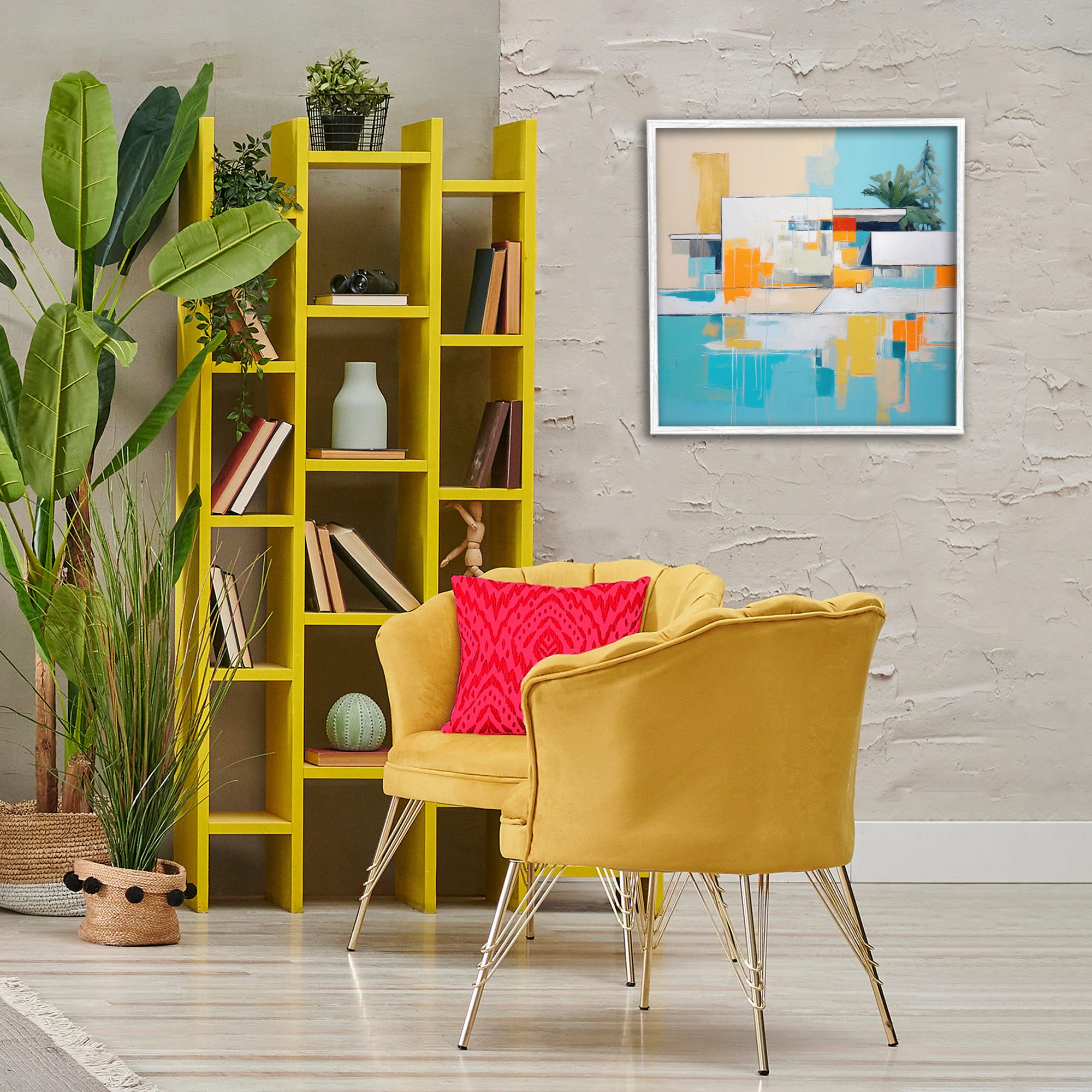 Stupell Industries Tropical Abode Abstraction Town & City Painting White Framed Art Print Wall Art, 24 x 24
