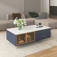 thumbnail image 3 of Modern Coffee Table with 2 Glass Door Storage, 4 Drawers, Gold Metal Legs, and Multi-Color Lighting in 47.2'', 3 of 10