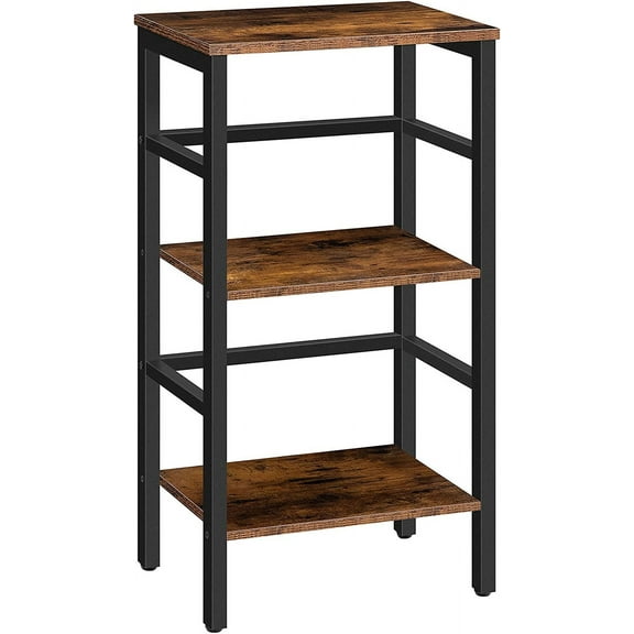 3 Tier Narrow Bookshelf, Skinny Book Shelf, Record Storage Rack with Side Fence, Wooden Free-Standing Shelf Units, Display Shelf for Living Room, Bedroom, Classroom, Rustic Brown