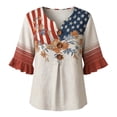 thumbnail image 4 of Wang6 250th Anniversary USA Shirts for Womens Plus Sized America Flag Printed V Neck Tshirts 4th of July Button Tops 3/4 Sleeve Independence Day Graphic Tees 0527liBeige XL, 4 of 4