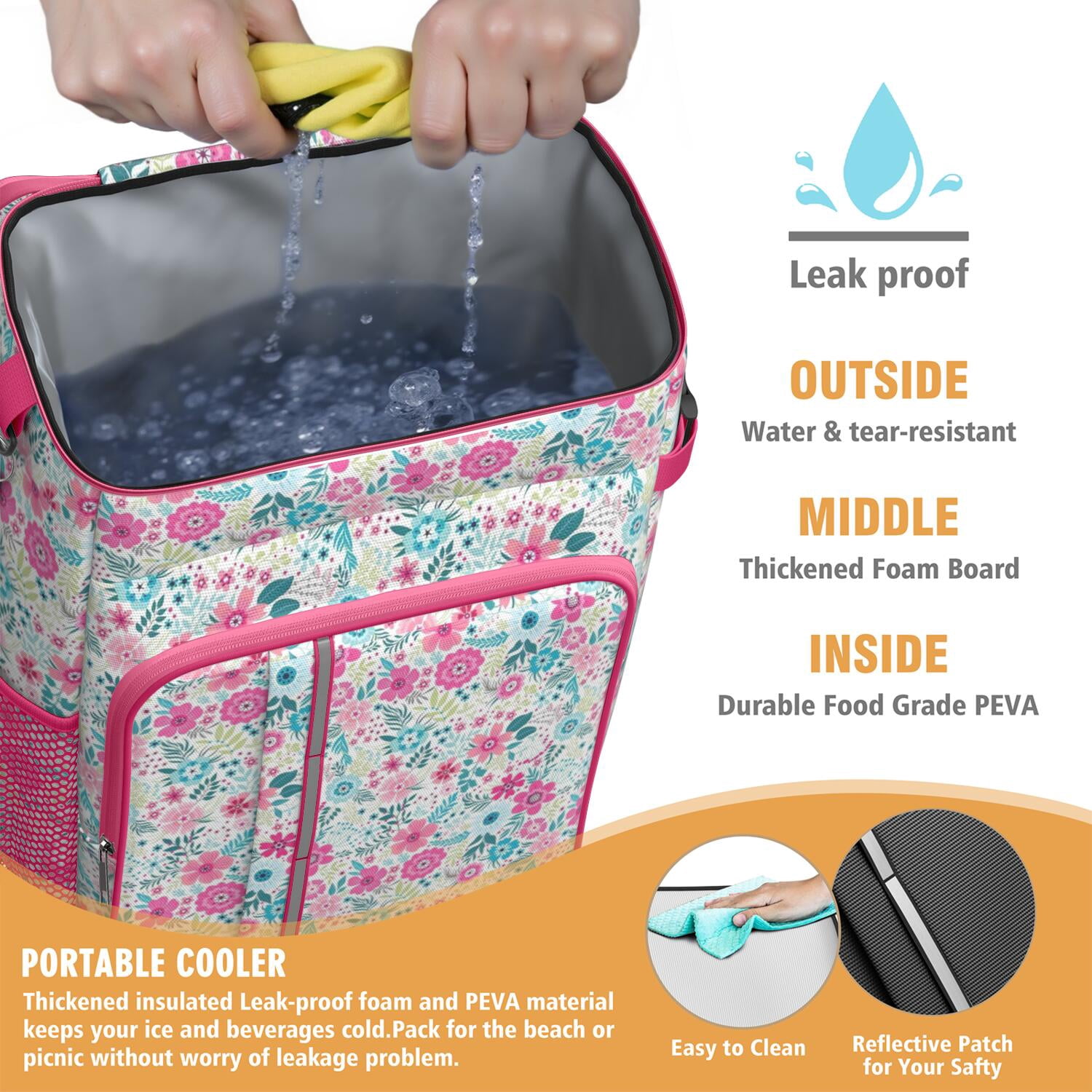 Travel Cooler Bag - Pioneer Flower Camping Beer Cooler Backpack with Bottle Opener- Waterproof Insulated Picnic Backpacks - Cooler Bag for Beach