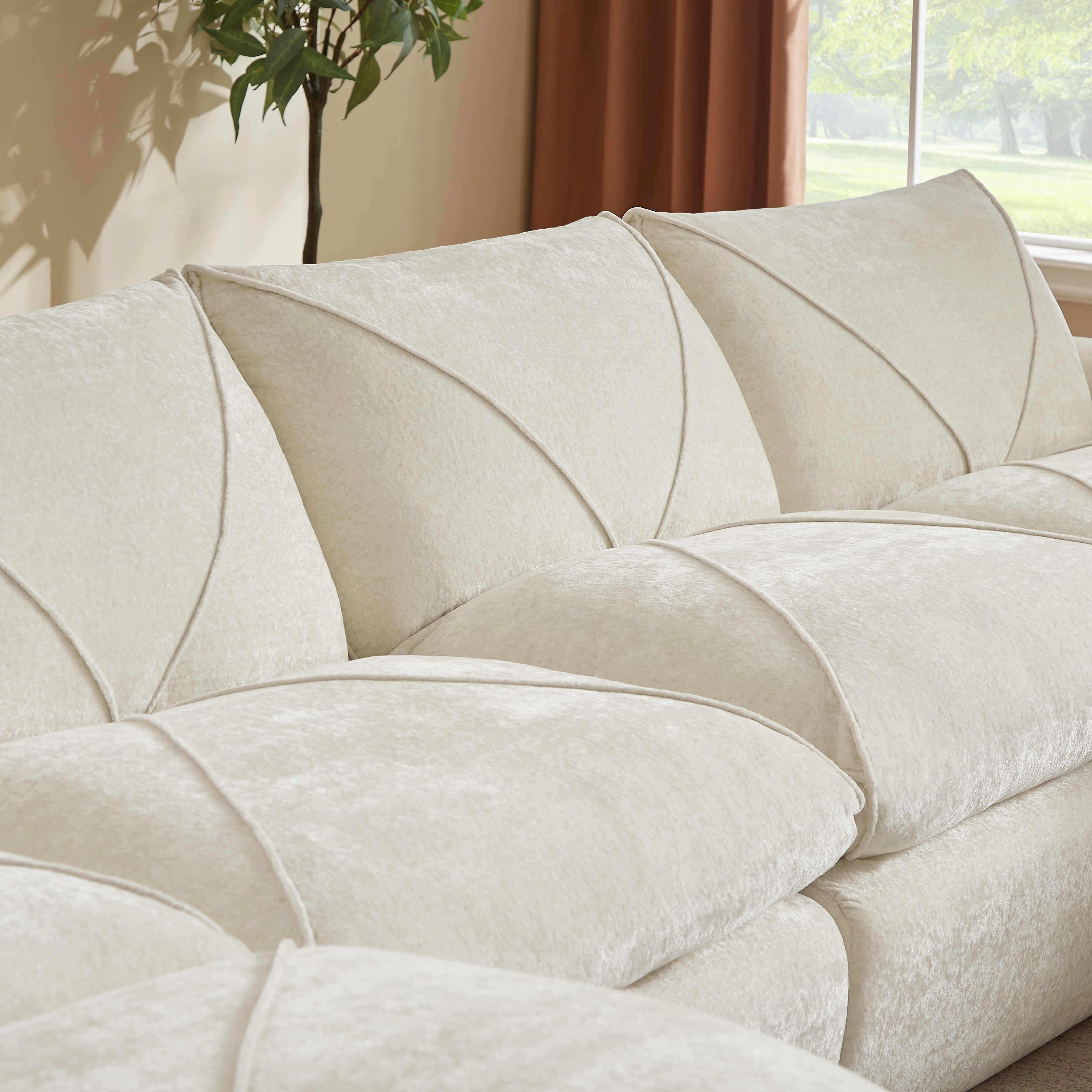 MAYEERTY 153" Cream Chenille Oversized U-Shaped Modular Sectional Sofa, 300lbs Spring Support for Living Room