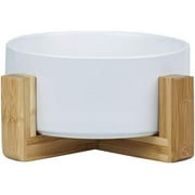 Tatum88White Ceramic Dog and Cat Bowl for Dogs and Cats - Bamboo Stand - Safe and Easy to Clean