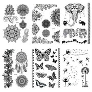 Temporary Tattoos for Women 6 Pack Henna Tattoo Stickers for Adults Girls Metallic Black Lace Body Art Large Big Arm(Black)
