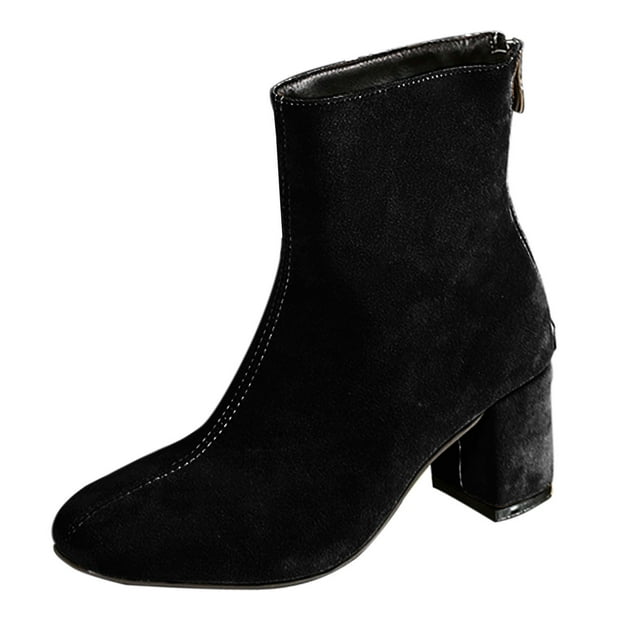 WRKEKC Womens Boots Ankle Booties Solid Square Toe Side Zipper Thick Heel Mid Heel Short Boots for Ladies Winter