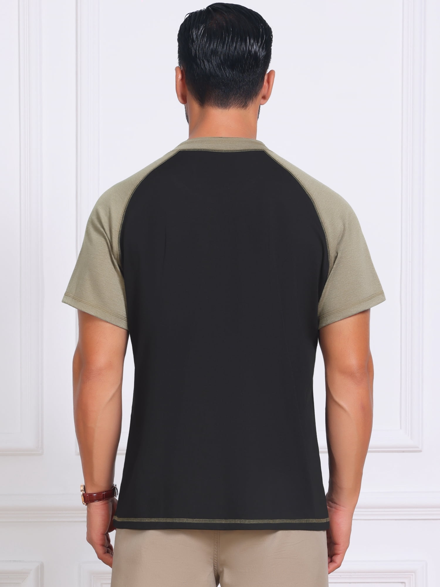 DARING DIVA Men's Raglan Henley Retro Short Sleeve Button Down T-Shirt XL Black