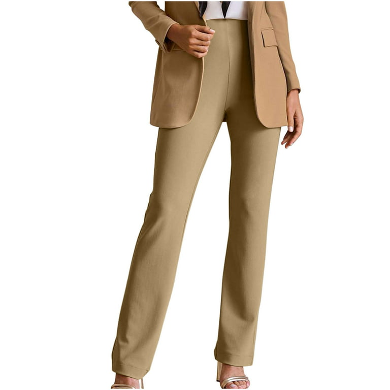 Womens Formal Pants Ribbed High Waisted Suit Pants Business Casual Straight  Leg Slim Fitted Solid Color Trousers