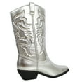 thumbnail image 3 of Soda Women's Faux Leather Cowboy Mid Block Heel Boot, Silver, 11 M US, 3 of 4