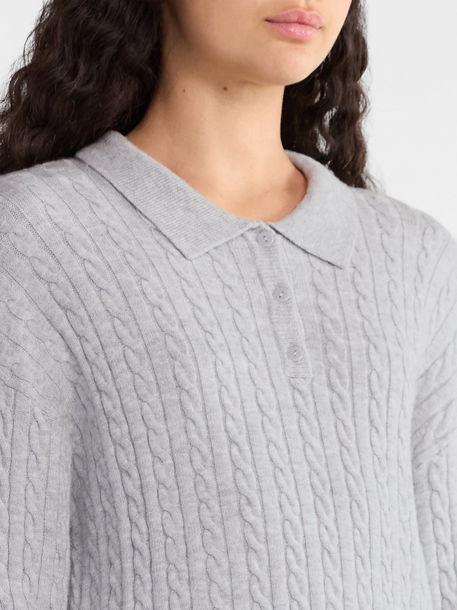 No Boundaries Cable Knit Collared Pullover, Women's