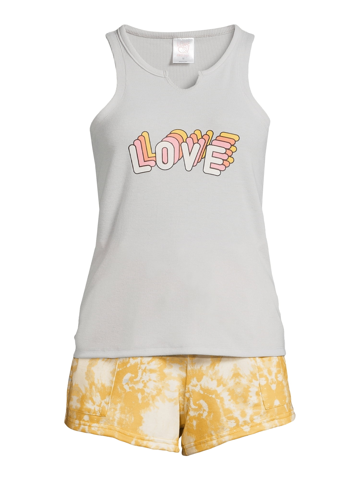 Love At First Sight Junior's and Junior's Plus Tank Top and Tie-Dye Shorts Set, 2-Piece