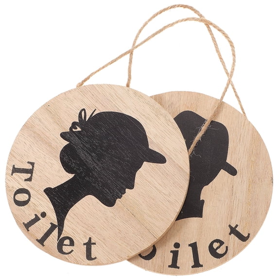 OULII 2Pcs Wooden Toilet Signs Light Brown Bathroom Door Signs Decorative Restroom Plaques