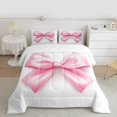 thumbnail image 2 of Manfei Chic Bow Knot Queen Comforter Set, Girls Princess Bedding Sets, Pink White Bedding Comforter Set, Microfiber Bedroom Decor, Reversible 3pcs, 2 of 6