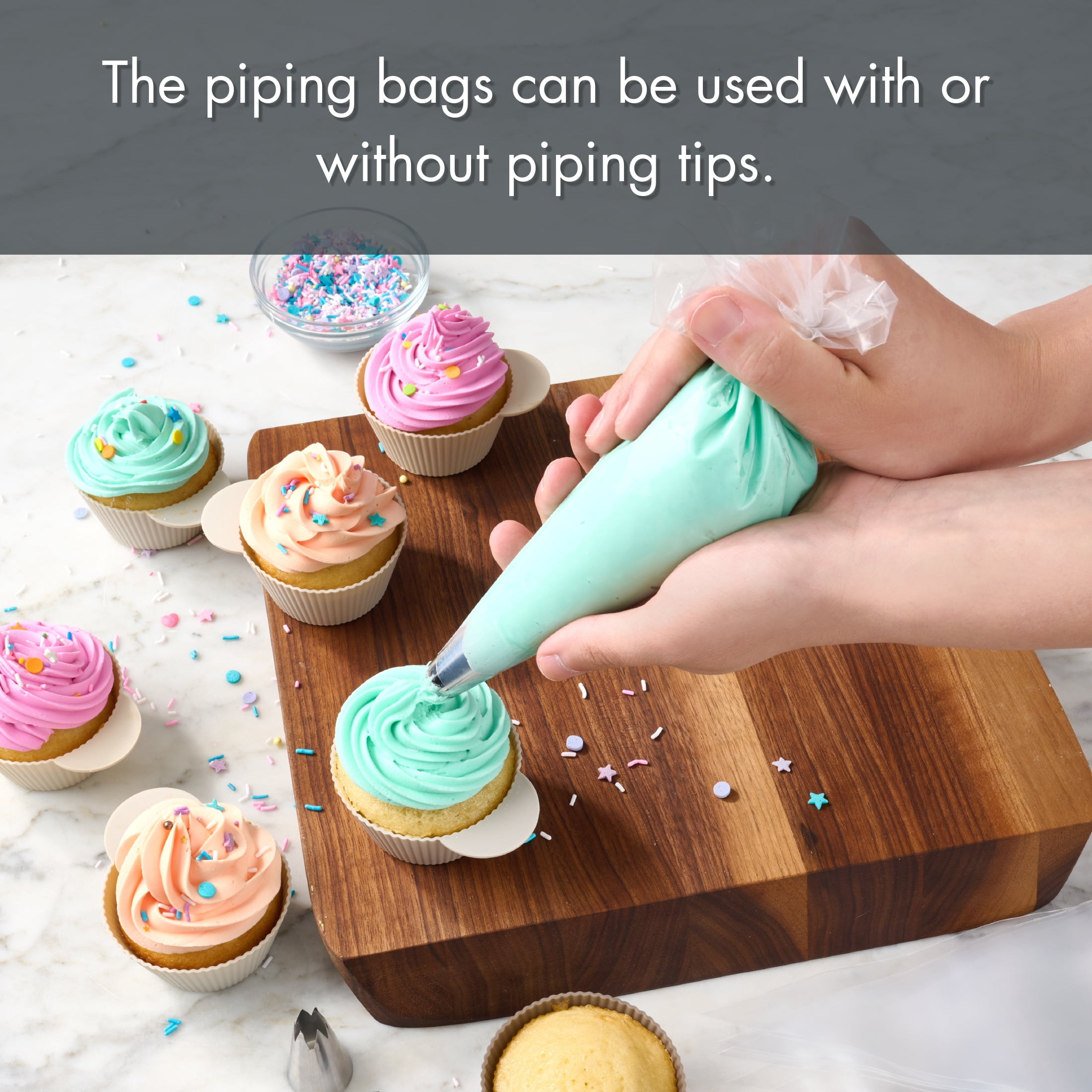 Mainstays 12-Piece Clear Disposable Decorating Bags Set, Piping Bags for Cake Decorating, Cookie Icing, Frosting & Dessert Decorating