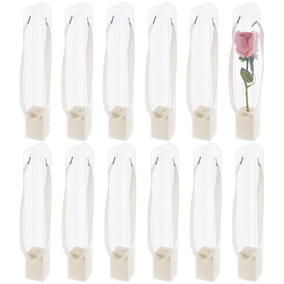 10Pcs Clear Flower Packing Boxes Floral White Single Rose Flower Box Empty Bag Flower Gift Boxes for Graduation Wedding Birthday Anniversary Hallowmas