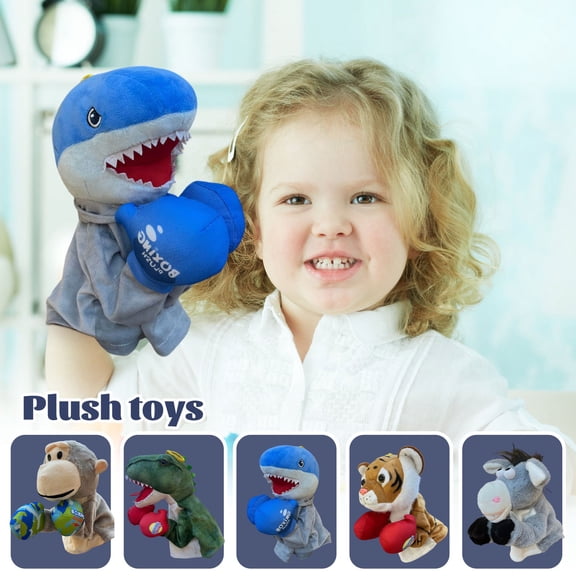 Dinosaur Shark Tiger Boxing Interactive Hand Puppet Toy Glove Plush with Sound Effects, Stuffed Animals Plush Toys, Plush Pillow Toys, Cute Plush Dolls, Christmas Valentine Gifts