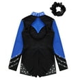 thumbnail image 4 of Alvivi Kids Girls Rhinestone Leotard Biketard Gymnastic Figure Skating Unitard with Hair Scrunchie Royal Blue&Black 6, 4 of 7