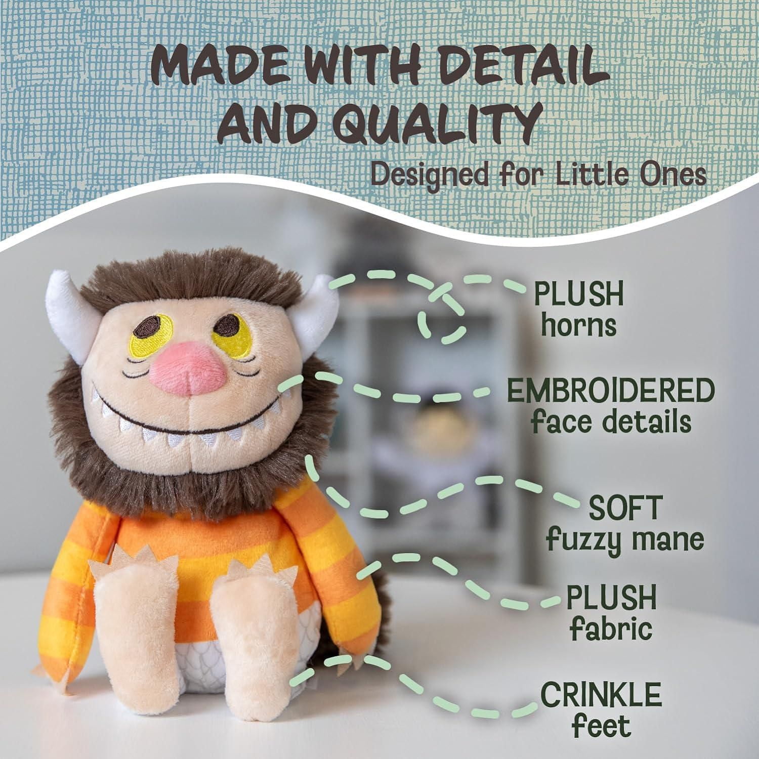 Kids Preferred Where The Wild Things Are Plush 9 Inch Moishe Monster Stuffed Animal with Crinkle Feet and Bean Filled Bottom