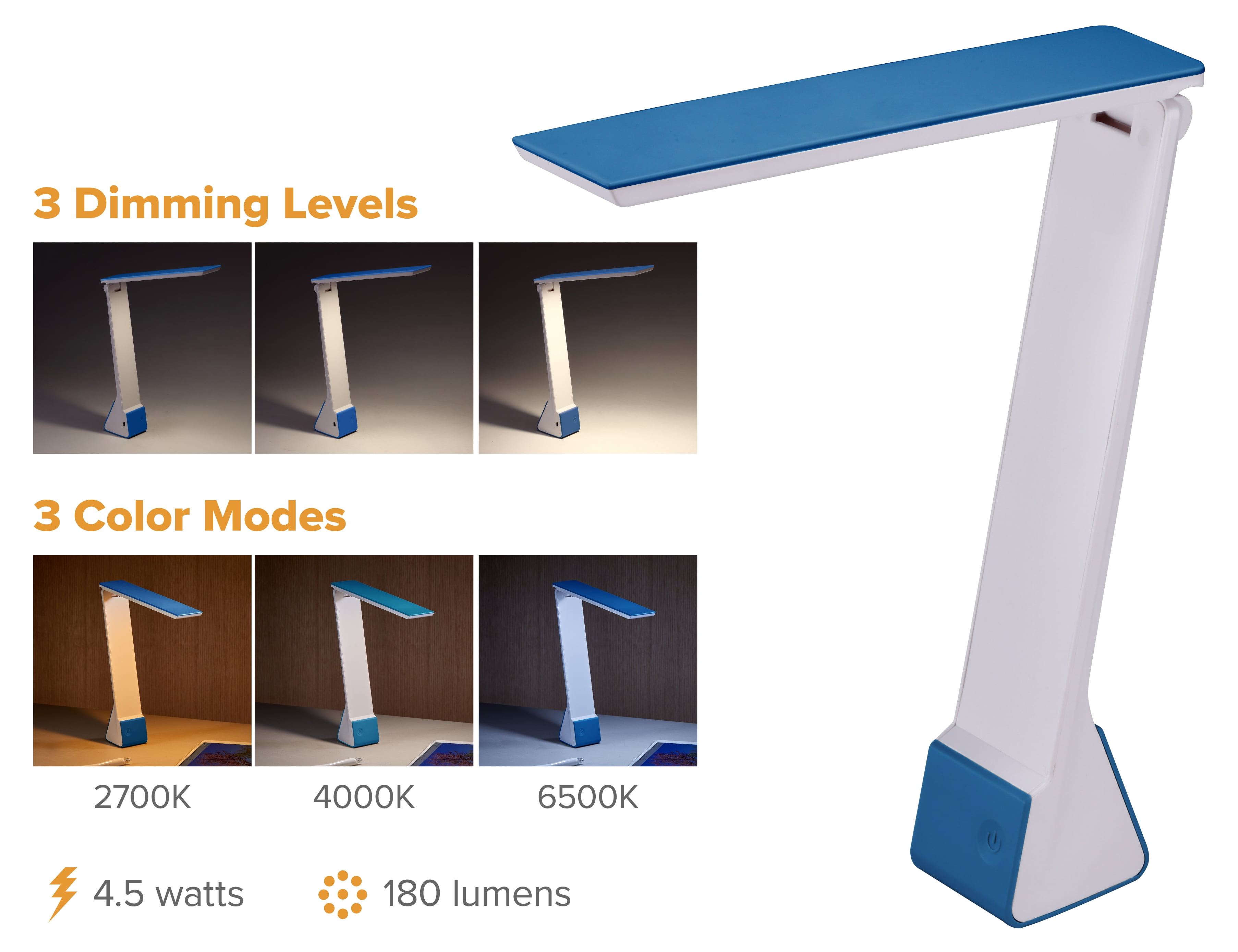 Bostitch Rechargable Battery Led Desk Lamp, 3 Color Temperatures, Flip Open, Blue (KT-VLED1810-BLUE)