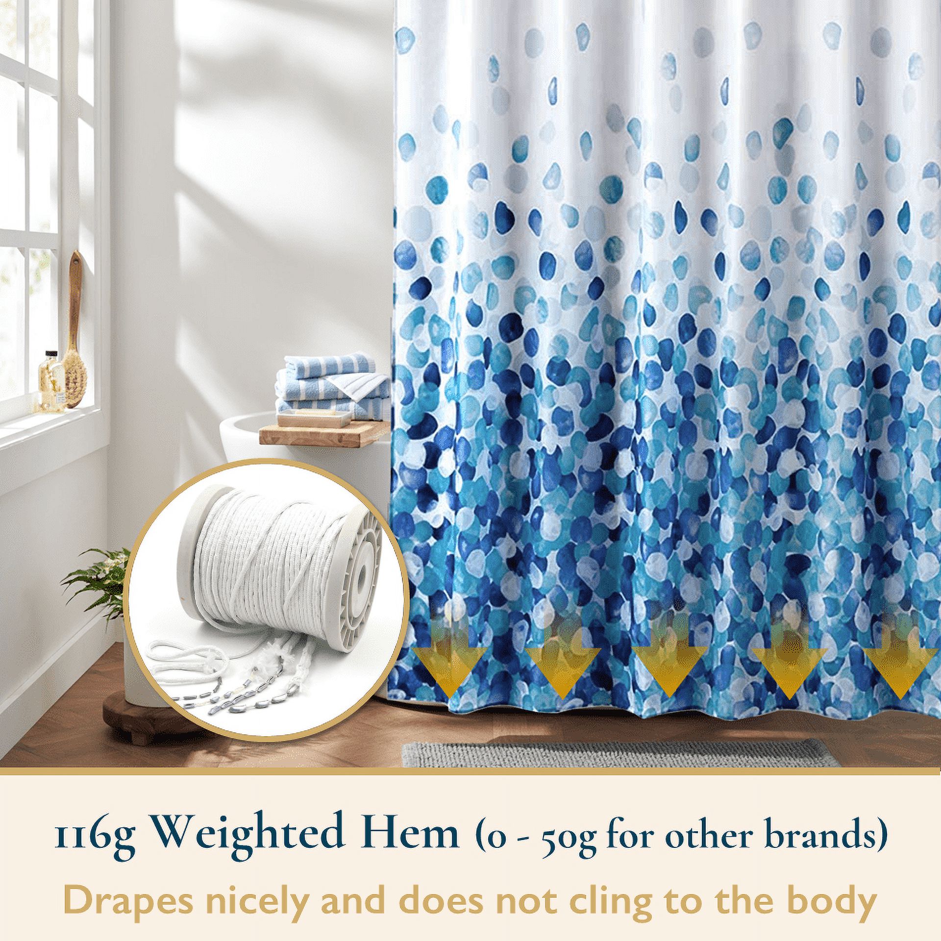 ComfiTime Shower Curtain, Waterproof Floral, 72" x 72", Blue photo 6