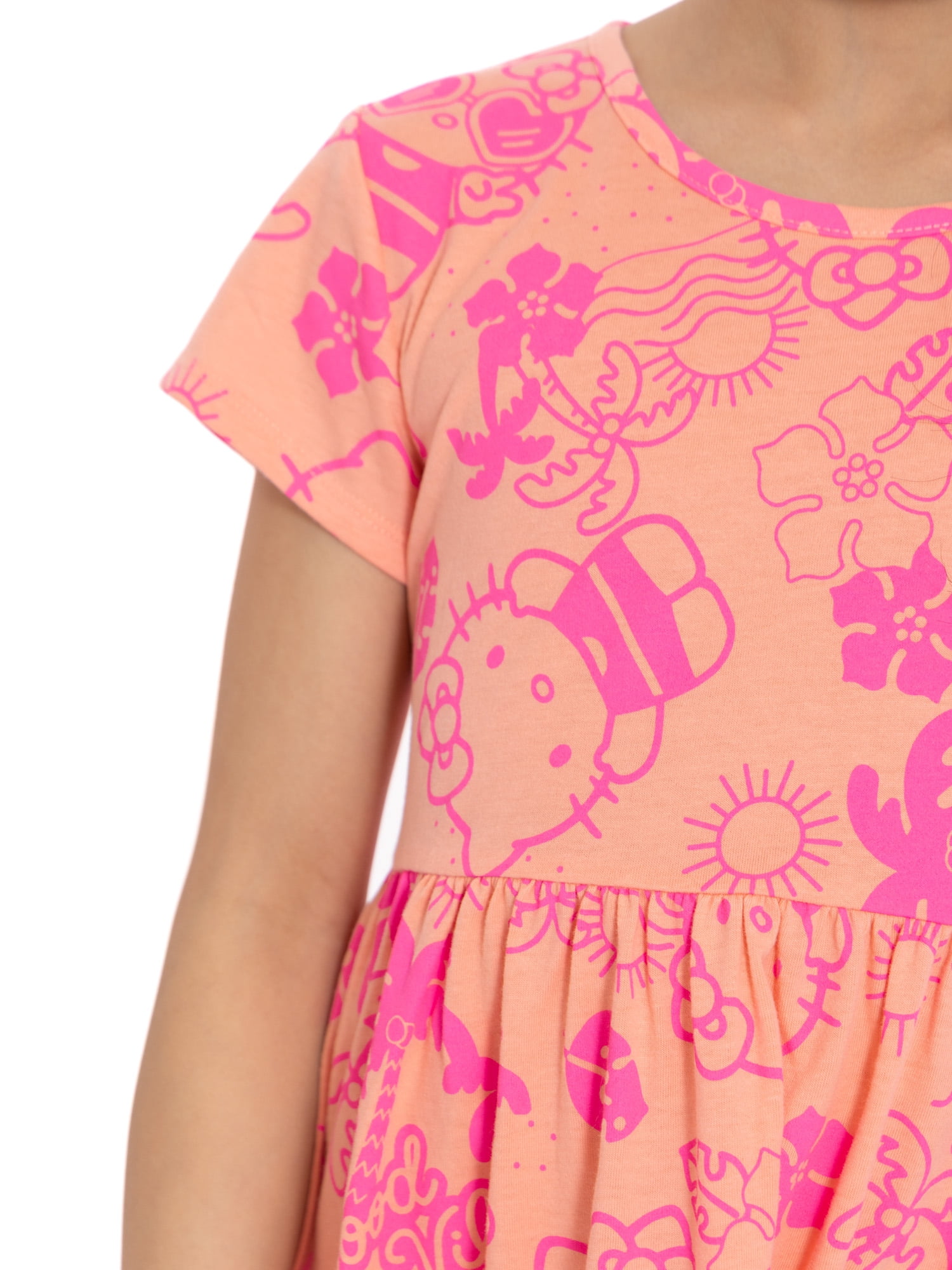 Hello Kitty and Friends Girls Allover Print Dress with Short Sleeves, Sizes 4-12