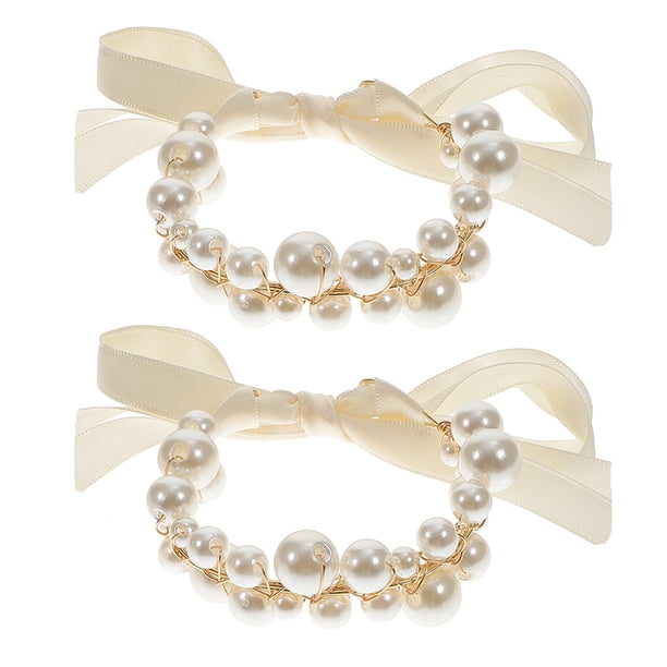 pulseras de ramillete de boda con perlas, elegantes pulseras de cinta de perlas para dama de honor, para mujer, para decoración de bodas y fiestas