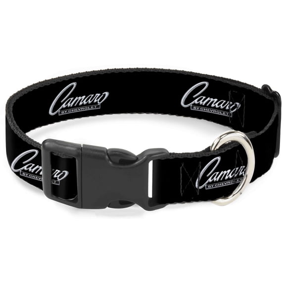 GM General Motors Pet Collar, Dog Collar Plastic Buckle, 1969 Camaro By Chevrolet Emblem Black Silver, 7 to 8.5 Inches 0.5 Inch Wide