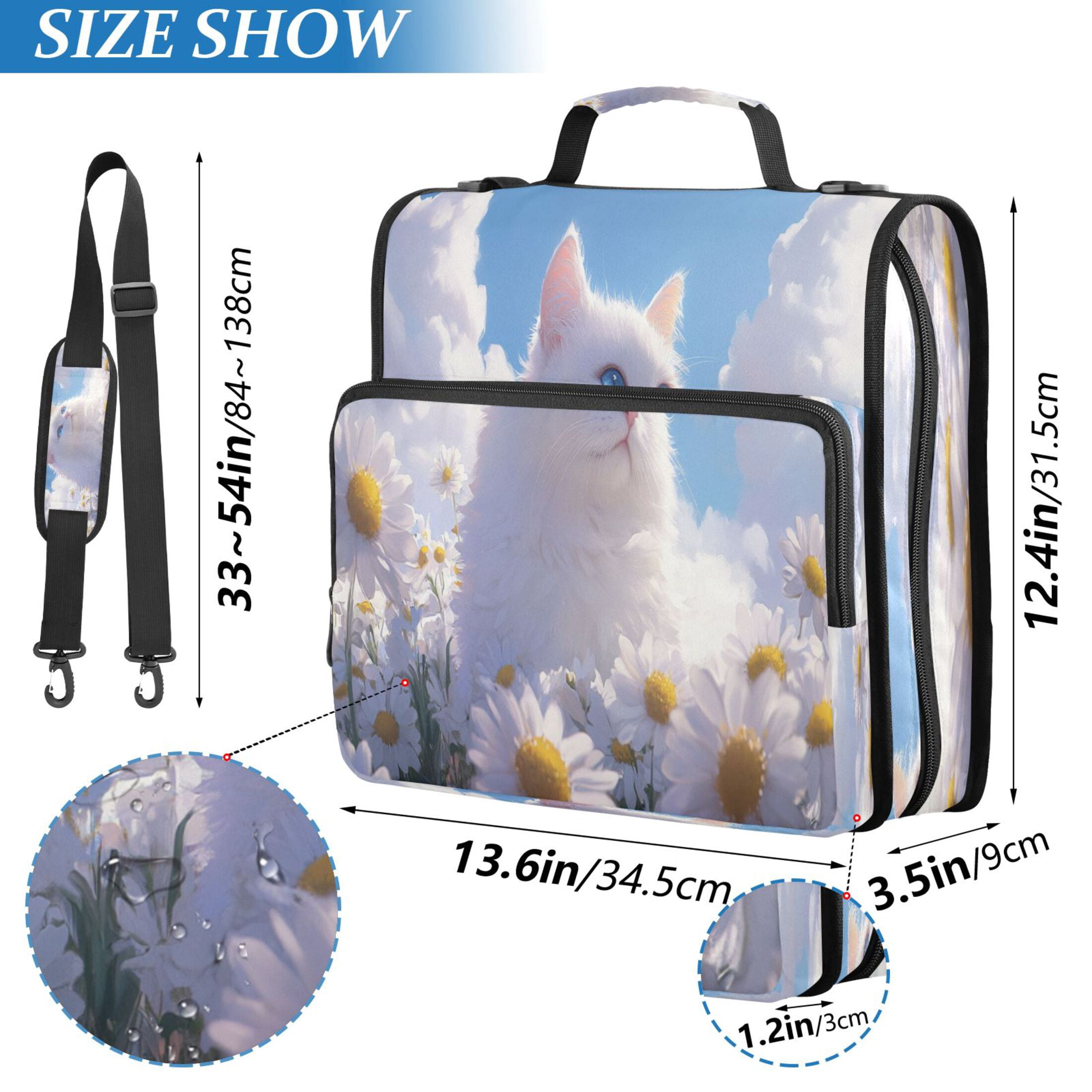 YAZAOO Zipper Binder trapper keeper Documents Organized Design Cat Among Daisies and Clouds Printed