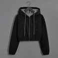 thumbnail image 4 of Zedker Casual Women's Cropped Hooded Long Sleeve Corduroy Inner Fleece Tops with Zipper, Comfy Hood Cord Thermal Winter Jackets with Pockets,Black,XXL, 4 of 7