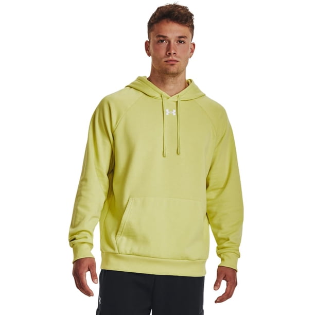 Sudadera con capucha Under Armour Rival Fleece para hombre, color amarillo lima/blanco, XXL