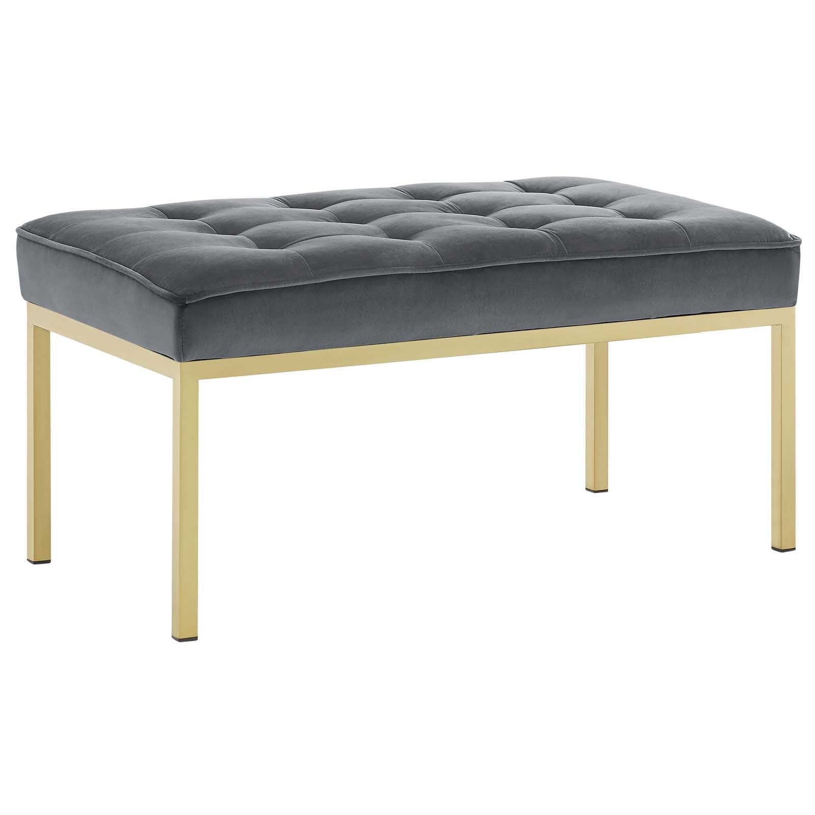 Gold Stainless Steel Leg Medium Performance Velvet Bench, Gold Gray