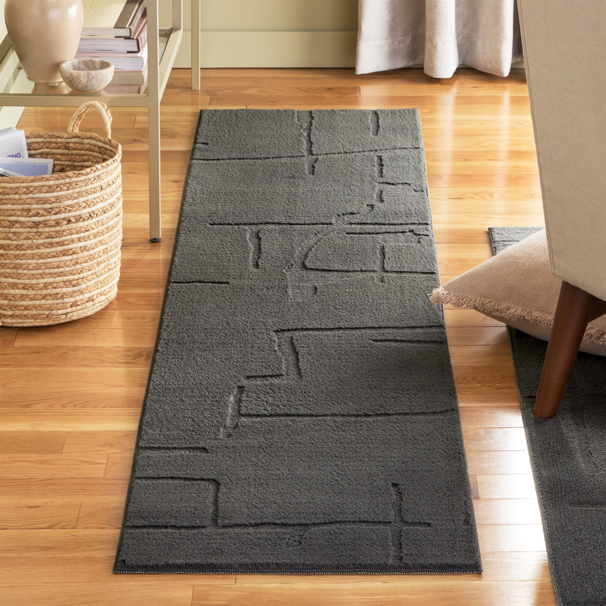 TOWN & COUNTRY EVERYDAY Rae Abstract Organic Soft Felt Everwash®, Machine Washable Area Rug with Non-Slip Backing, Abstract Rug, Charcoal Grey, 1'7"x7'2"