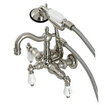 Kingston Brass CA1009T8 Heritage 3-3/8" Tub Wall Mount Clawfoot Tub Faucet with Hand Shower, Brushed Nickel