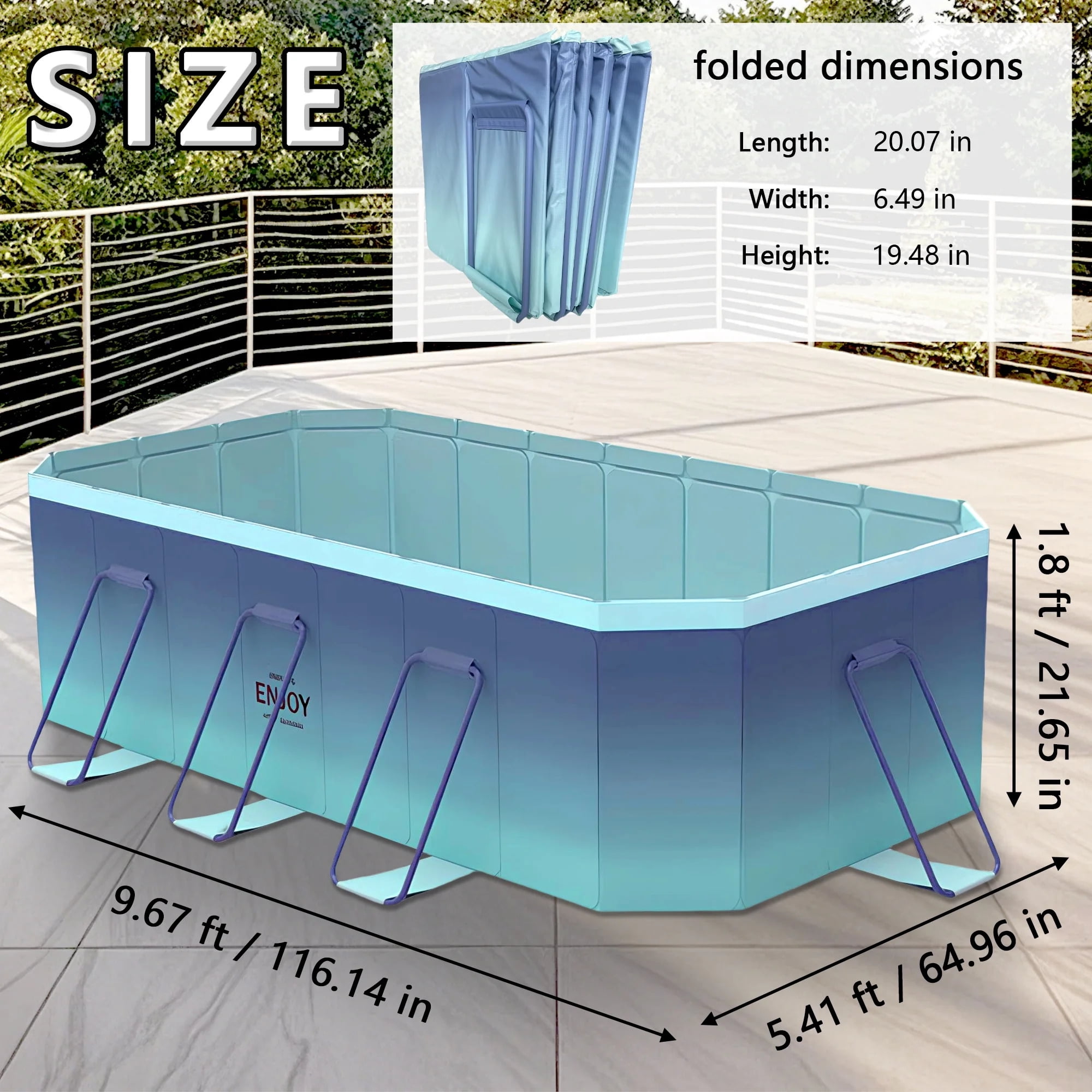 KFeng 102"  Foldable Family & Kids Swimming Pool,Metal Frame,Non - Inflatable,Blue