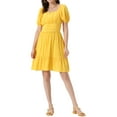 thumbnail image 1 of Vestido con fruncido INSPIRE CHIC para el verano casual de mujeres con lazo en la espalda y volantes en forma de A S Amarillo, 1 of 6