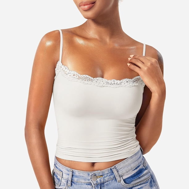 Doriano Double-Lined Lace Spaghetti Strap Tank Top with Square