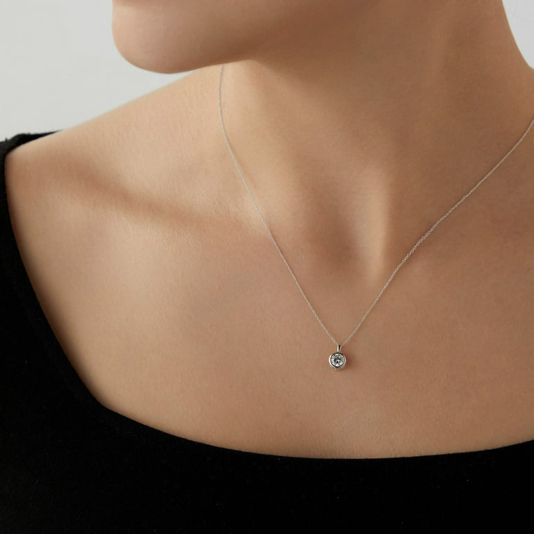 Diamonbliss 14K White Gold Hypoallergenic Solitaire Necklace,
