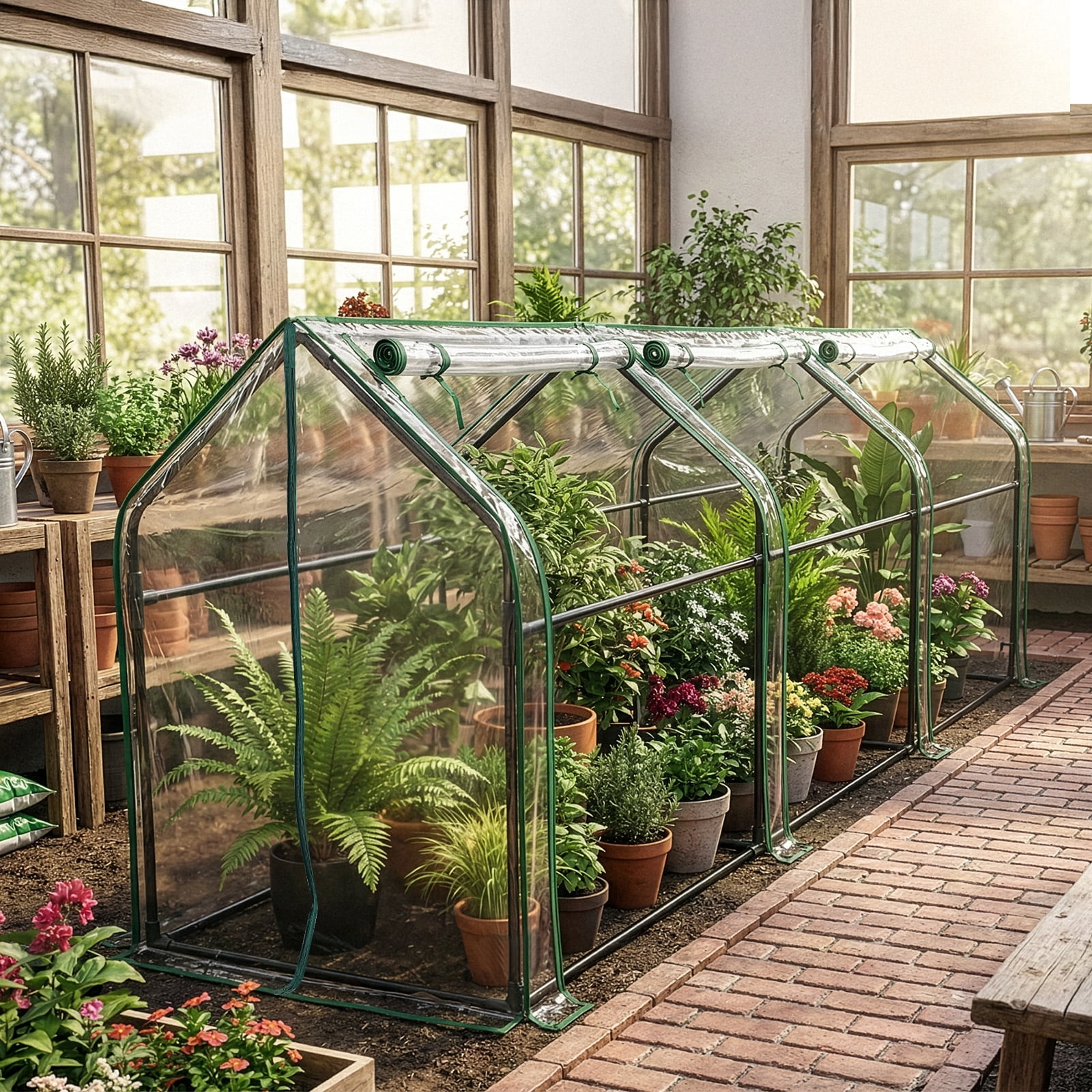 Mini Greenhouse with PVC Cover, Indoor Outdoor Plant Gardening Green House for Garden Backyard, 106*36*36in, White