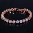 thumbnail image 2 of White Bracelet CZ Round Crown Tennis Chain Link Rose Gold Plated Women Bracelet, 2 of 9