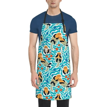 

Rateoe Lovely Sea Otters Aprons with Pocket Men Womens Aprons Waterproof Adjustable Cooking Aprons for Kitchen Gardening and Salon