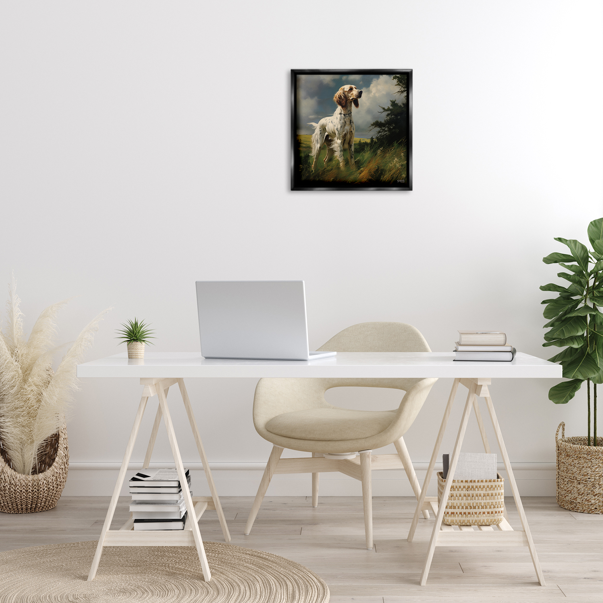 Stupell Industries Windswept Country Dog Landscape Painting Black Floater Framed Canvas Art Print Wall Art, 18 x 18