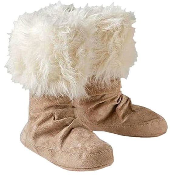 Candie's Fold-Over Faux-Fur Slipper-Tan (Small 5/6)
